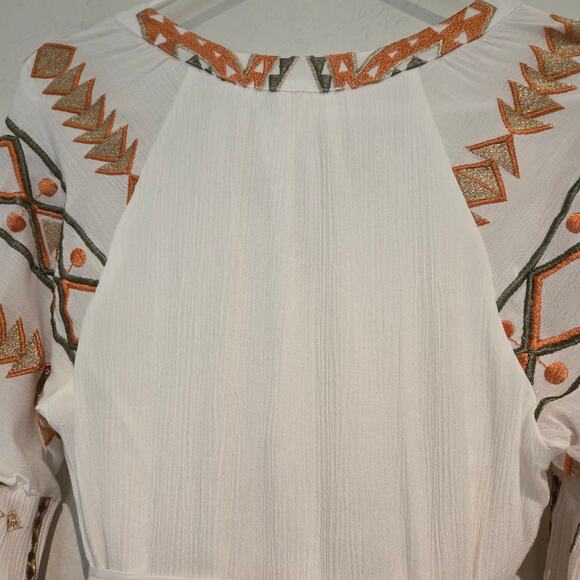 Hale Bob Ravin Embroidered Balloon Sleeve Aztez Tribal Print Mini Dress, Sz S - Picture 5 of 13